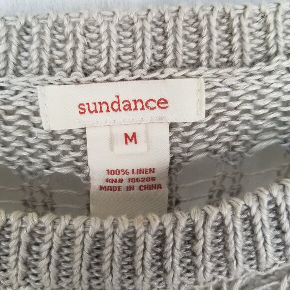 Sundance 100% Linen Crochet Top Size Medium Beige Short Sleeve Boho Festival - Picture 8 of 9